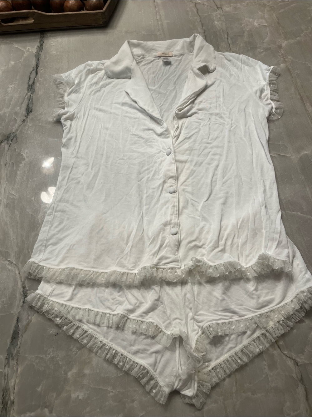 Eberjey White Ruffle-Trim Button Front Pajama Set
